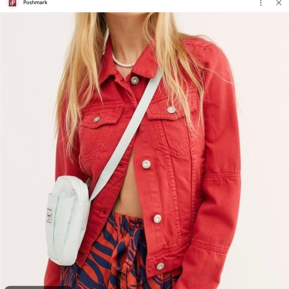 Free People Red Denim Rumors Jacket, XL, NWOT